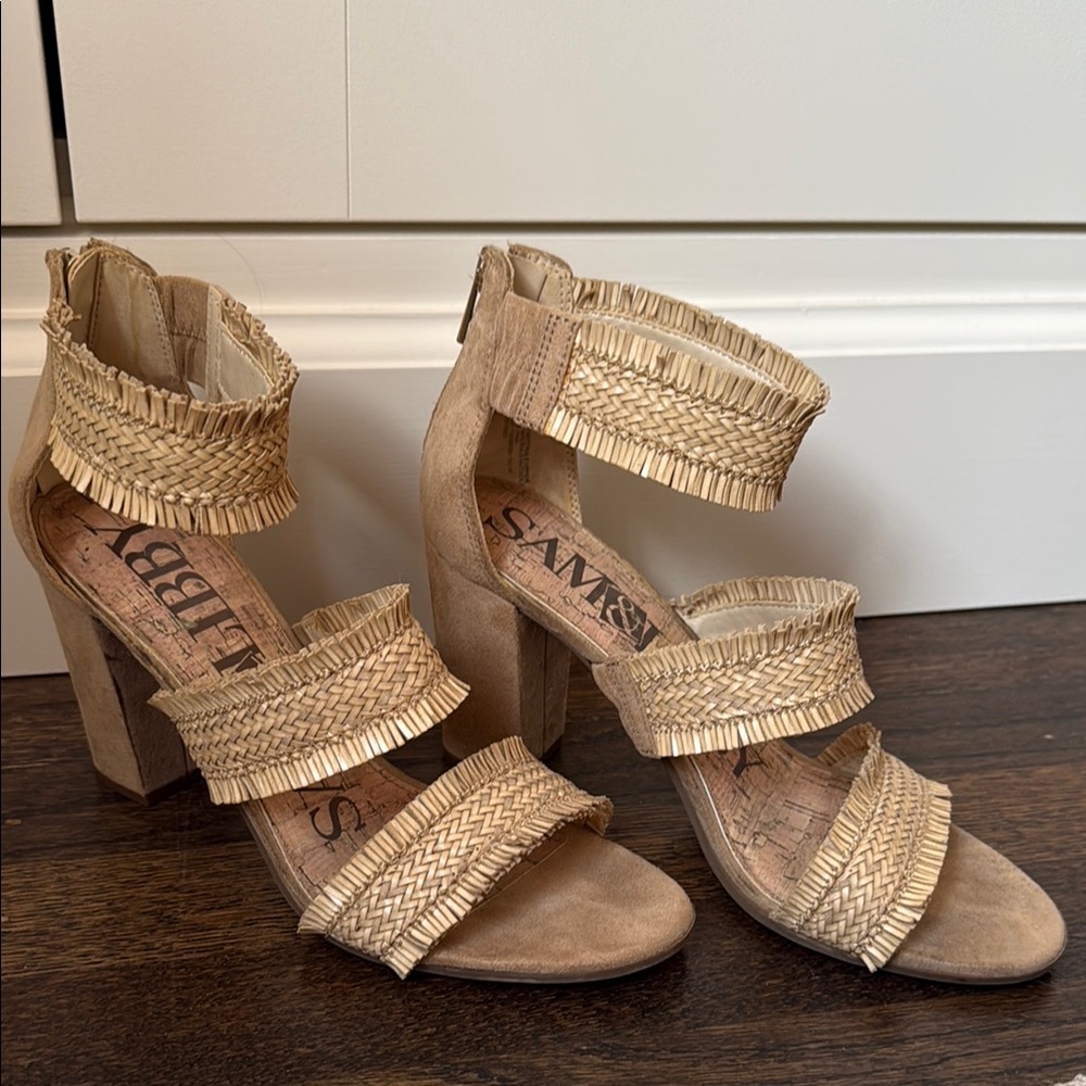 Sam & Libby Esther Raffia Straw Block Heels